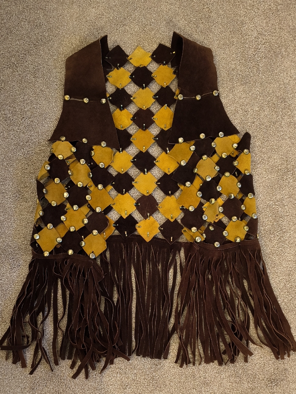 BOHO VTG Vest 70s Brown and Mustard Suede Fringe. (One Of Kind)